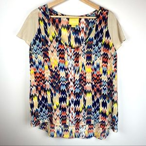 Anthropologie Maeve Grafica Chevron Silk Blouse